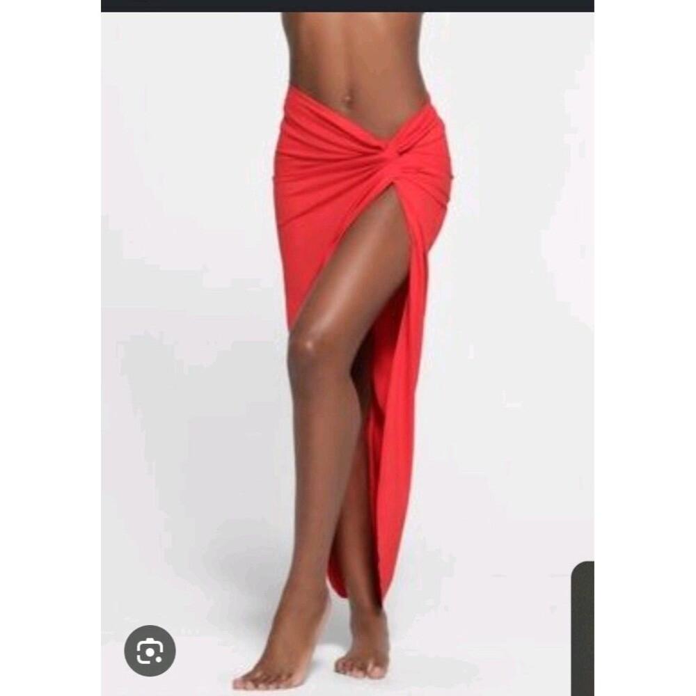 SKIMS Signature Swim Sarong Skirt in RICH RED, Women's Size size small, NWT